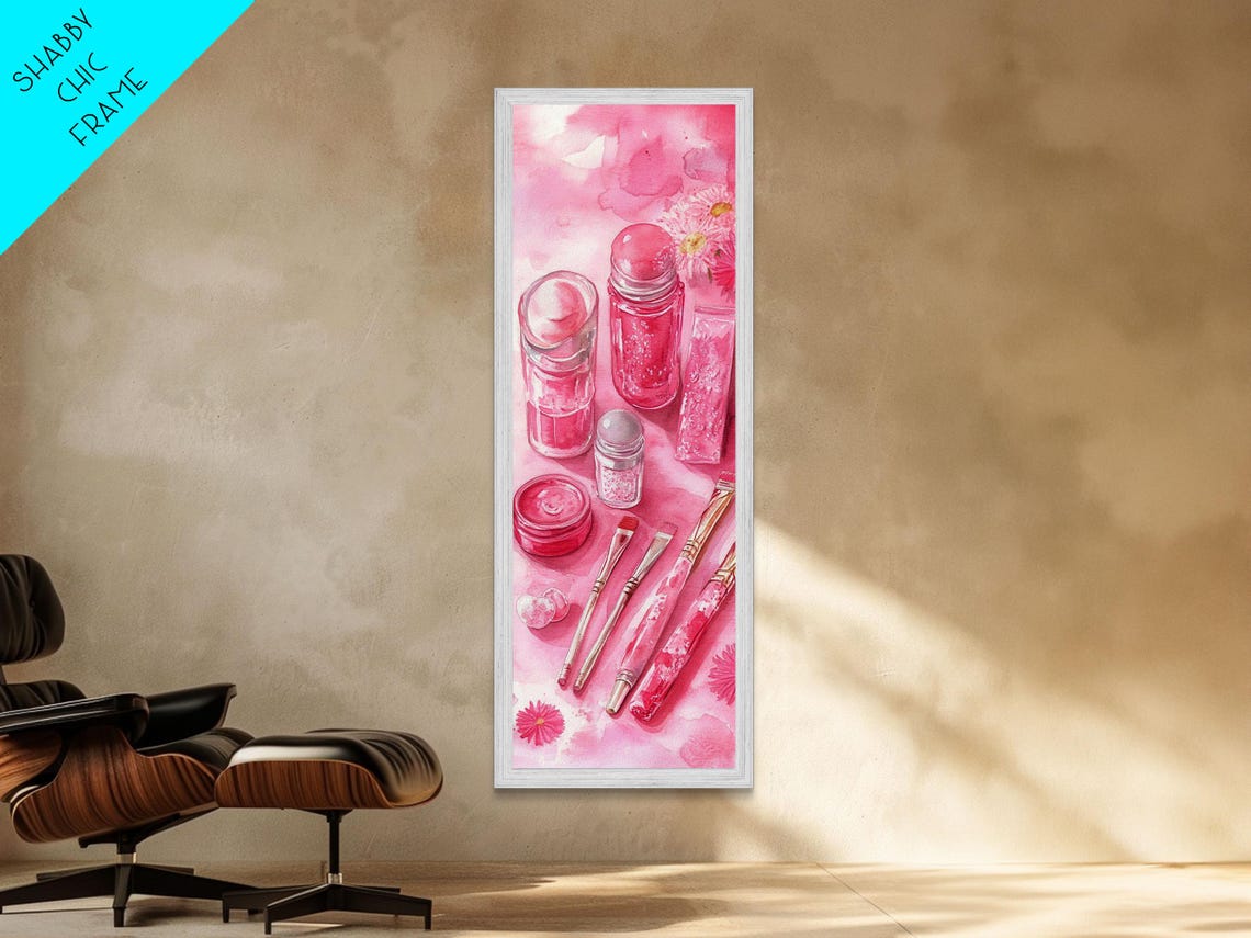 Pastel Pink Beauty Tools Print Feminine Wall Art Light Pink Bathroom Decor Makeup Lover Rustic Vertical Artwork Girly - Image 6