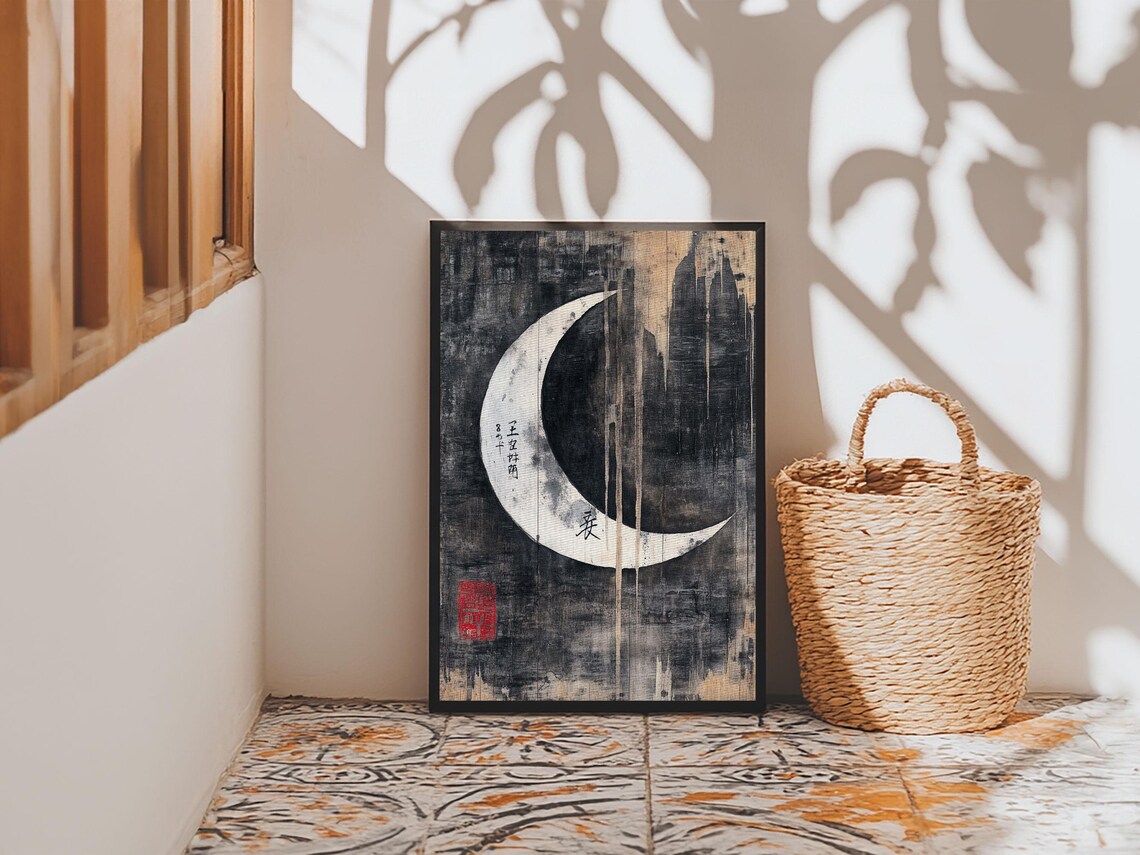 Wabi Sabi Crescent Moon Japanese Style Art Print - Image 6