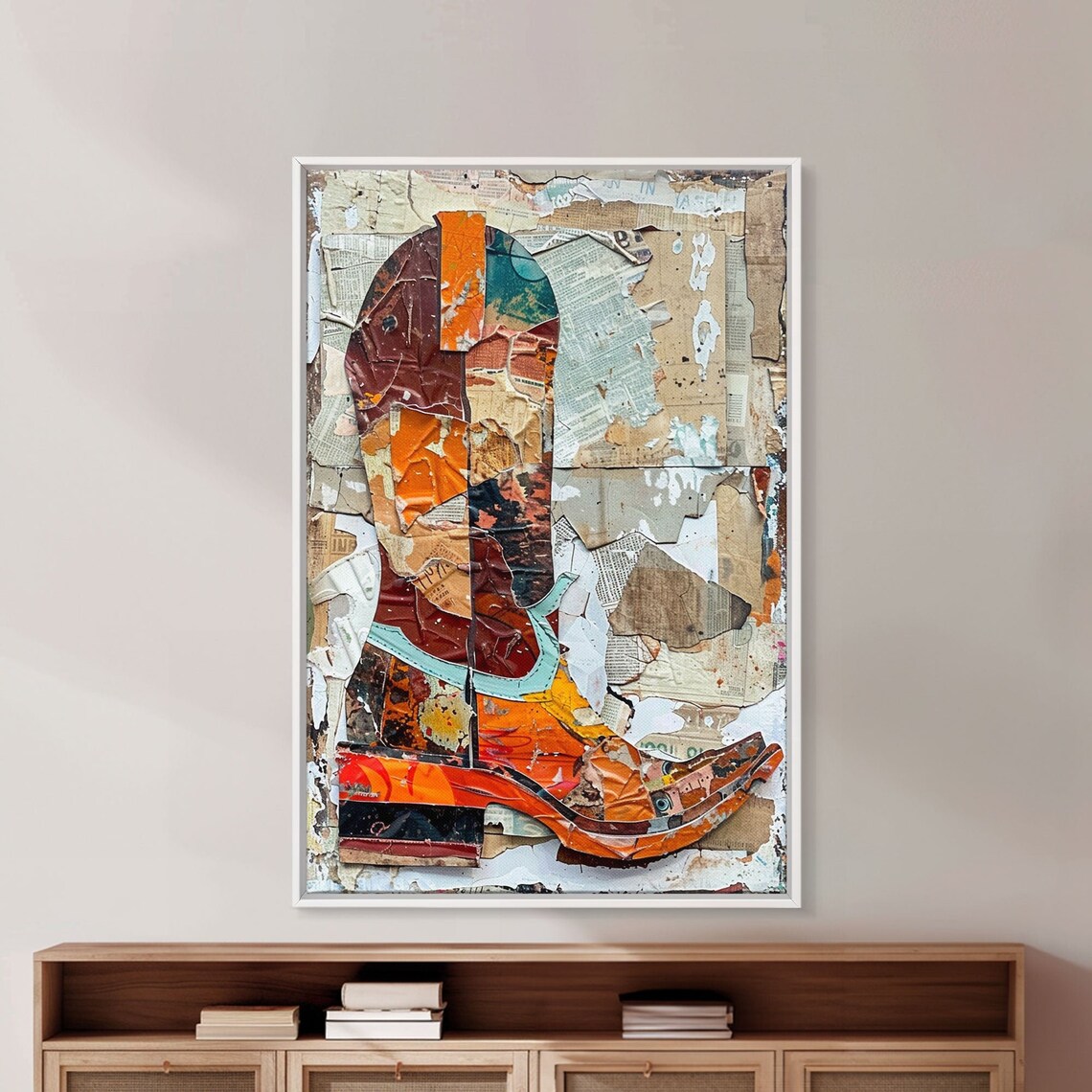 Colorful Western Boot Collage Art Print, Textured Background - Image 5