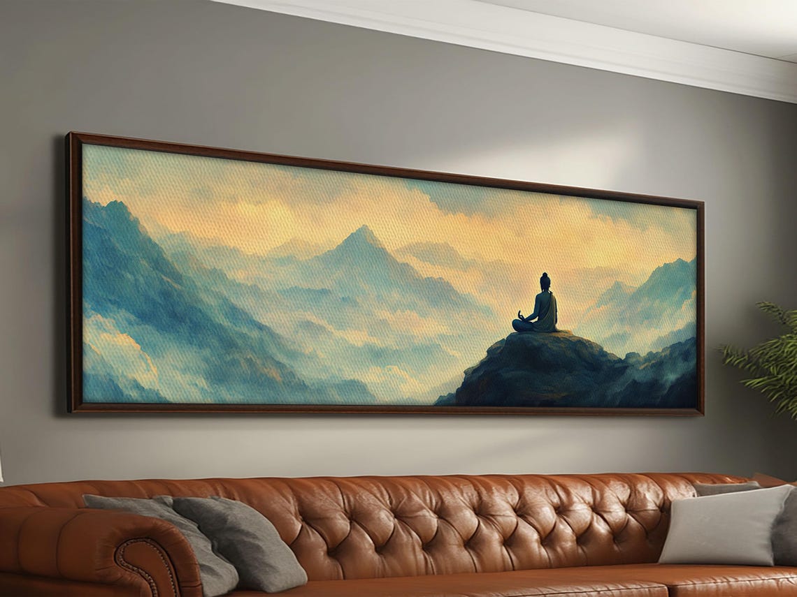 Buddha Meditating On Mountain Top Misty Zen Yoga Studio Poster - Image 6