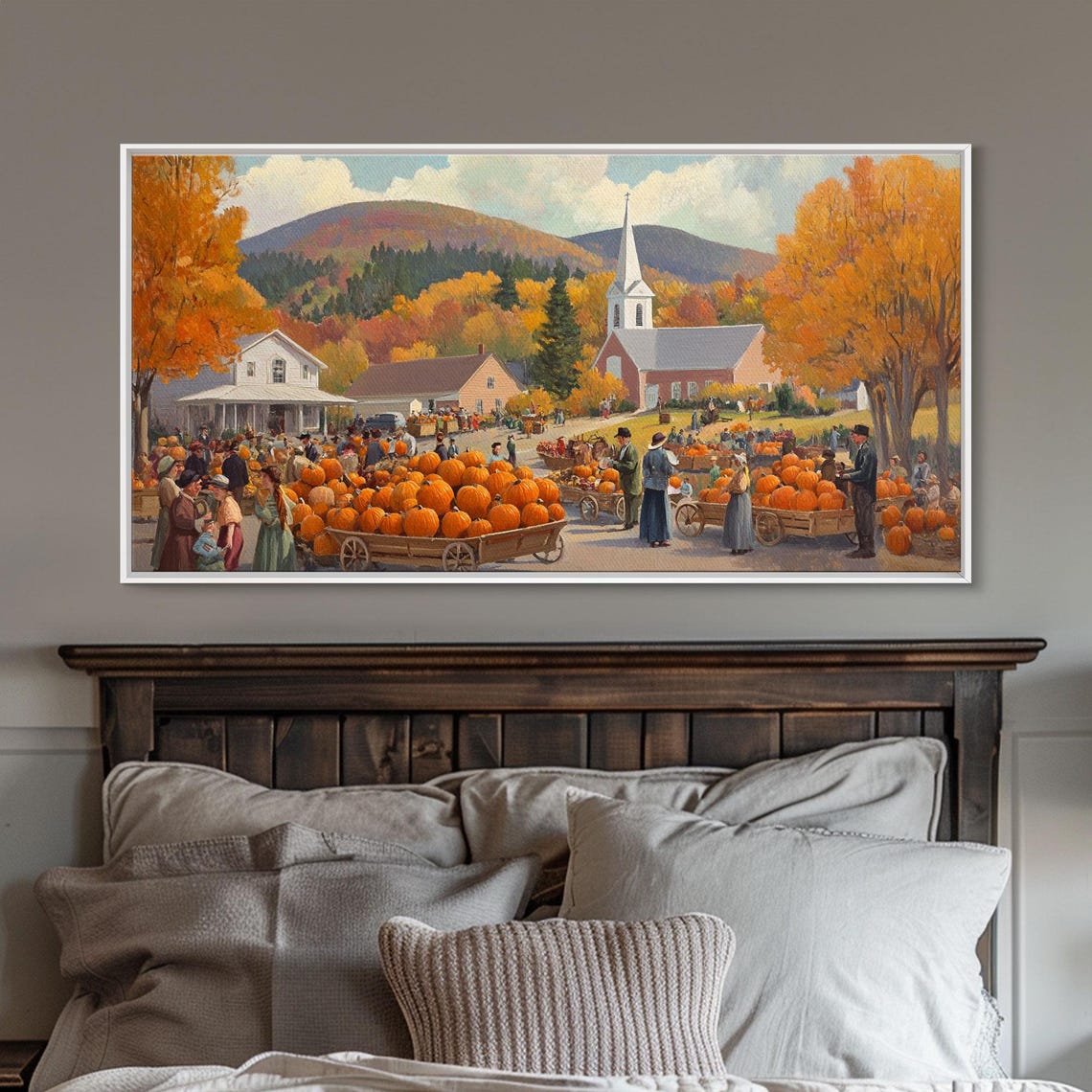 Autumn Harvest Pumpkin Festival Church Town Square Vintage Poster - Image 3