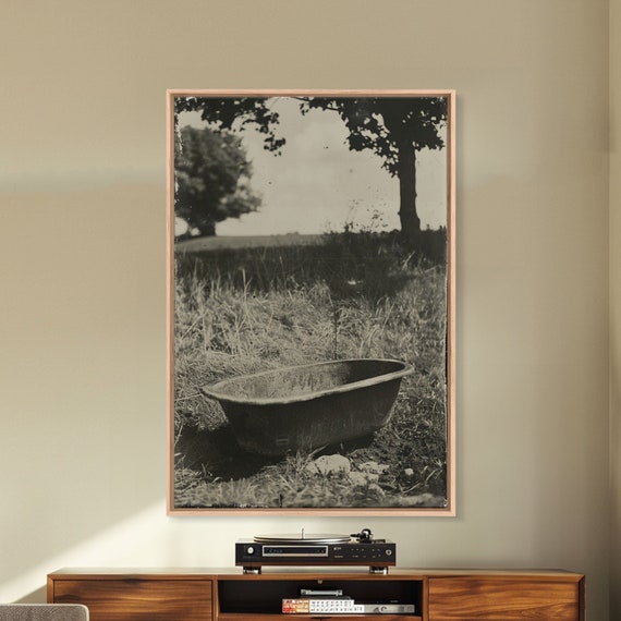 Vintage Farm Bathtub Sepia Print Framed Wall Art Rustic Country Decor Antique Bathtub Artwork For Living Room Farmhouse Art