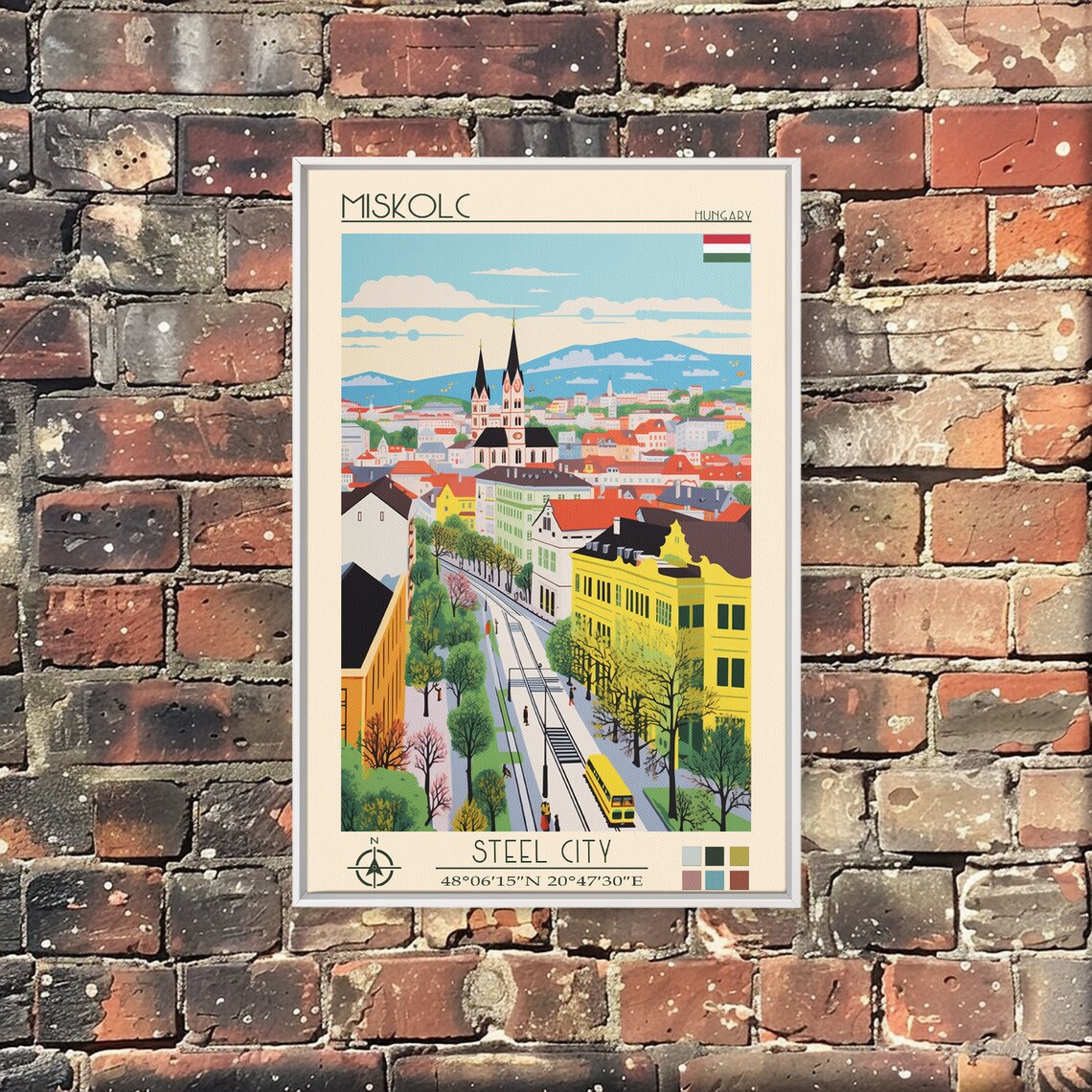 Miskolc Hungary Tram Street Church Spires Hillside City Travel Poster - Image 2