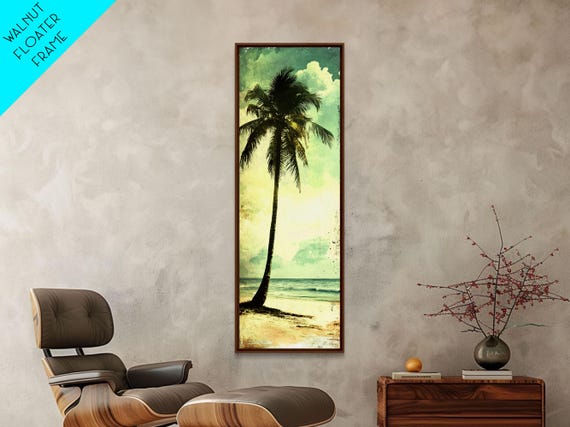 Framed Print Tall Palm Tree Art Coastal Cowgirl Wall Art Beach Living Room Decor Tropical Nautical Art Skinny Wall Print