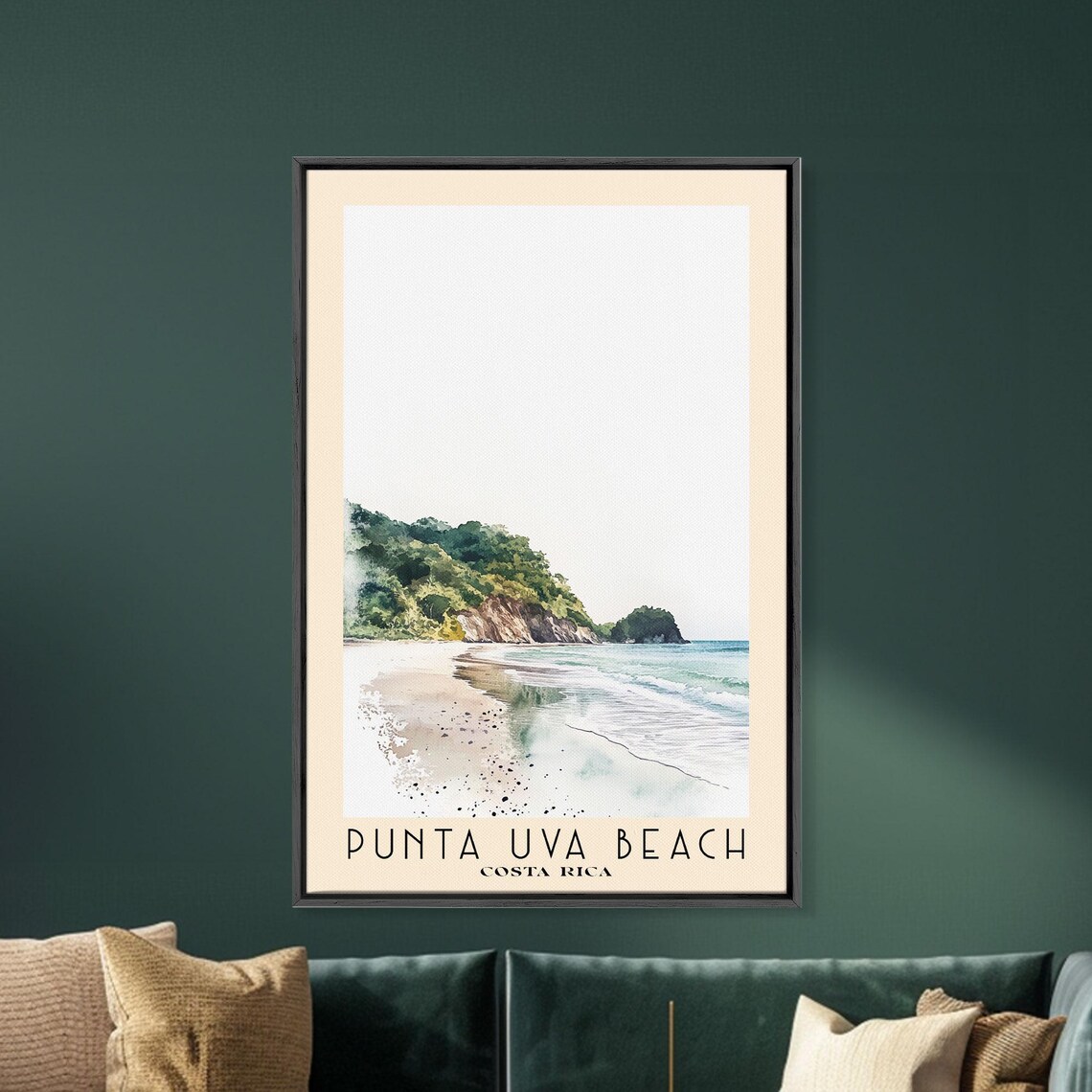 Punta Uva Beach Costa Rica Pale Minimal Beach Green Headland Sea Island Poster - Image 5