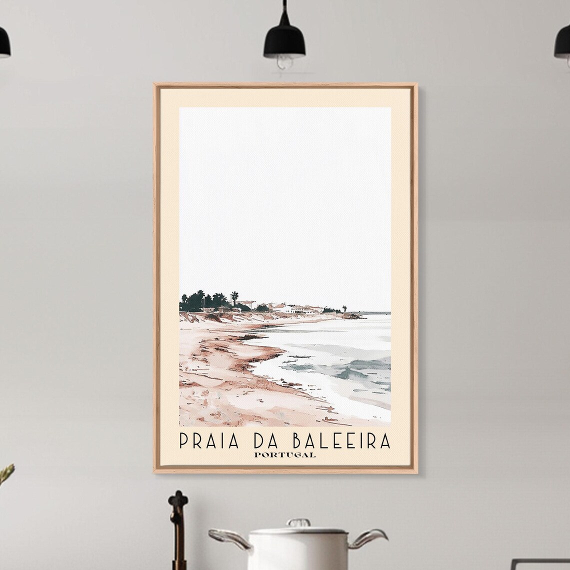 Praia da Baleeira Portugal Minimal Pale Shore Airy Watercolor Travel Poster - Image 6