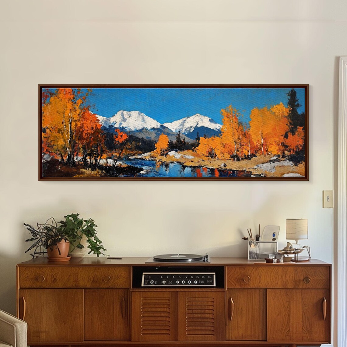 Fall Golden Aspens Snowy Peaks Stream Autumn Oil Travel Poster - Image 5