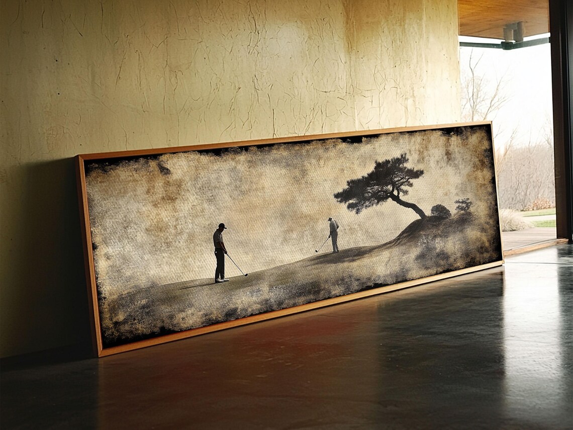 Vintage Golfers Landscape Art Print, Rustic Style - Image 5