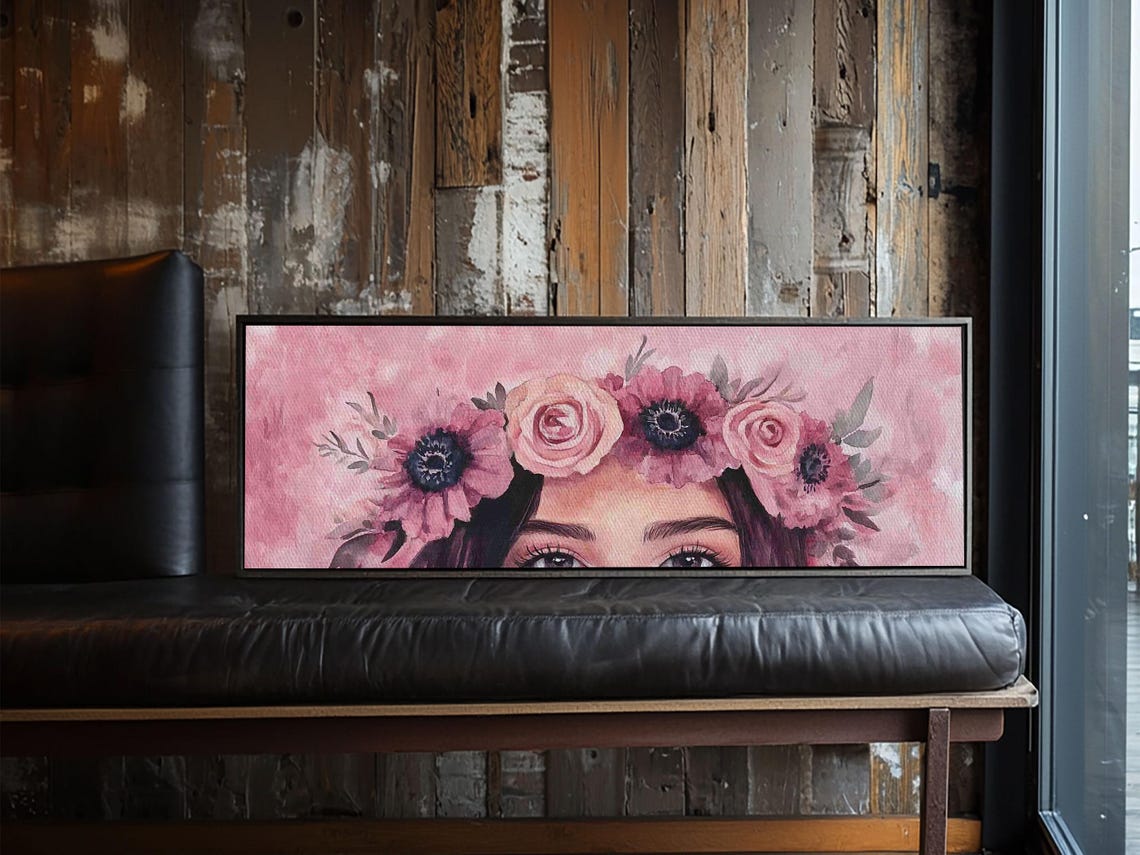 Blush Floral Crown Goddess Pink Rose Watercolor Portrait Wall Art - Image 4