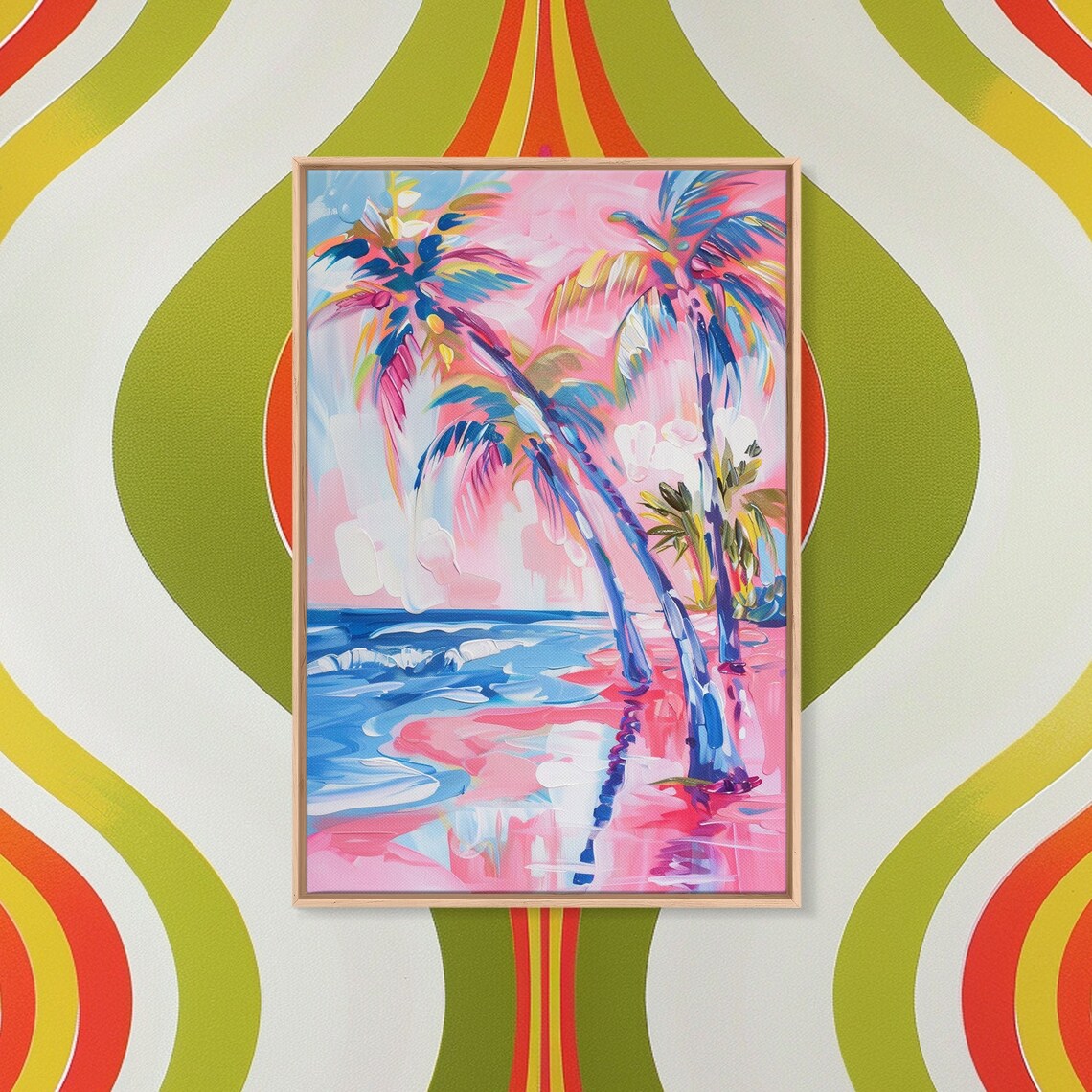 Palm Trees And Ocean Waves, Abstract Coastal Art Print - Image 3
