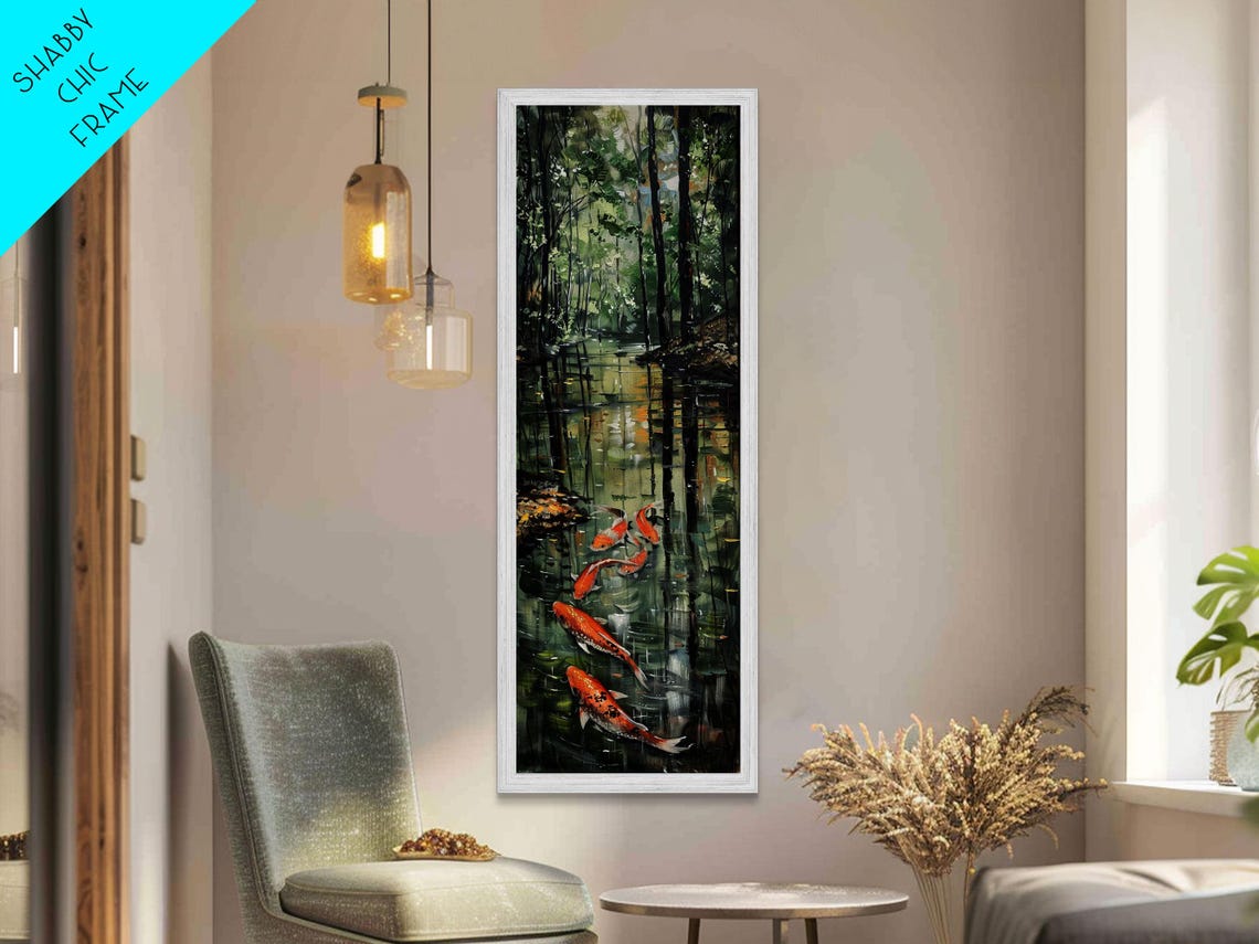 Orange Koi Fish Dark Forest Pond Reflections Nature Art Print - Image 6