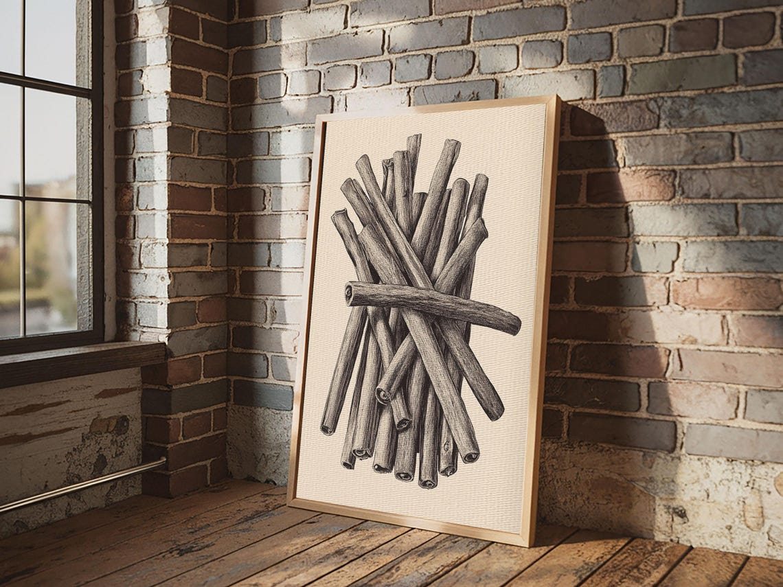 Bundle Of Cinnamon Sticks Pencil Sketch Rustic Kitchen Wall Poster - Image 4