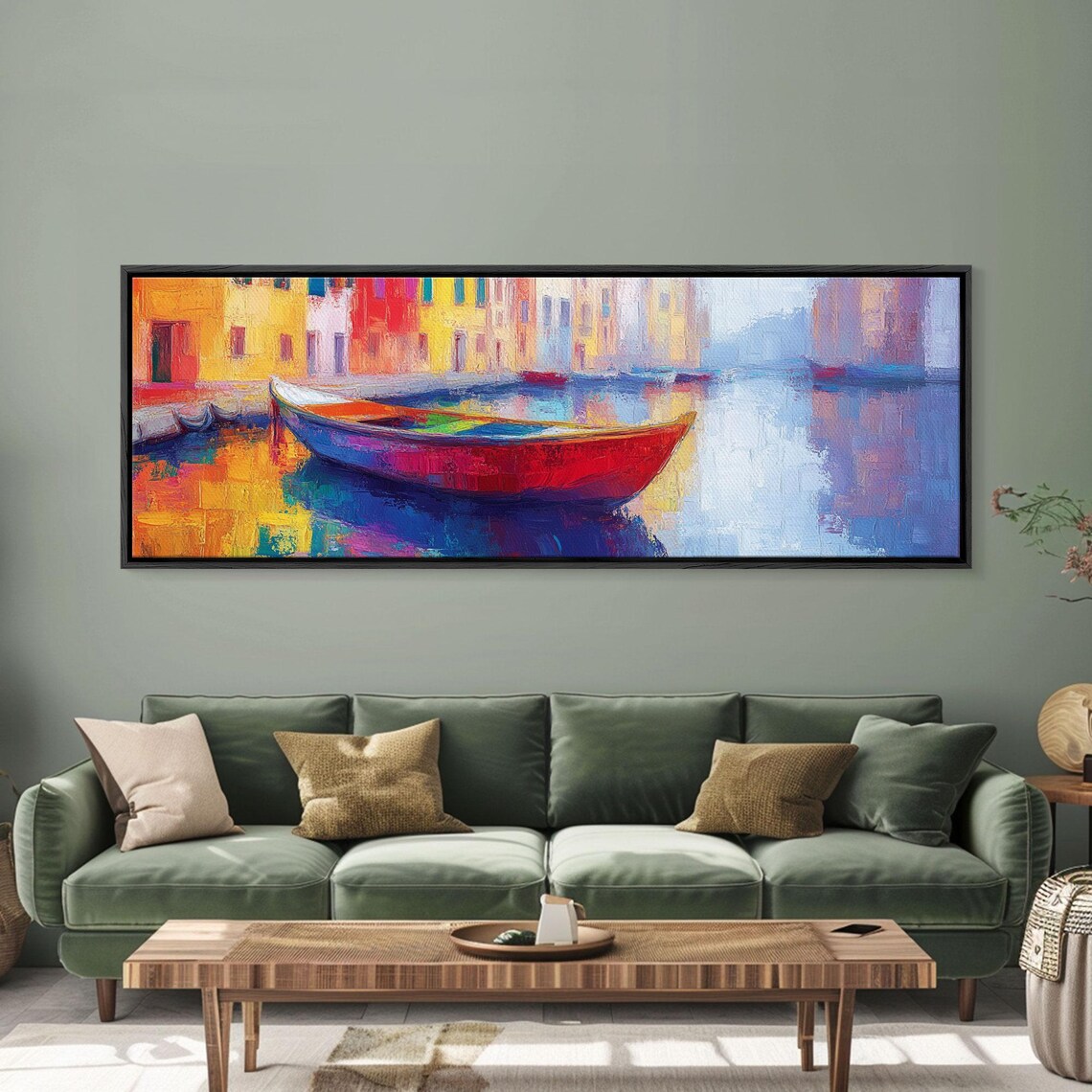 Red Boat On Colorful Canal Waterfront Vibrant Oil Travel Poster - Image 5