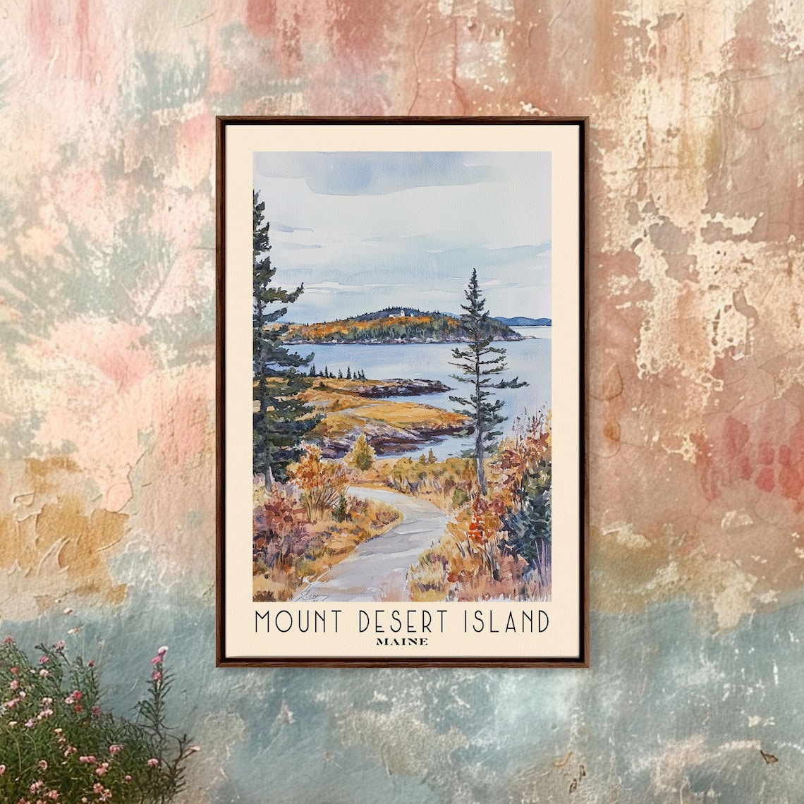 Mount Desert Island Maine Watercolor Beach Art Print