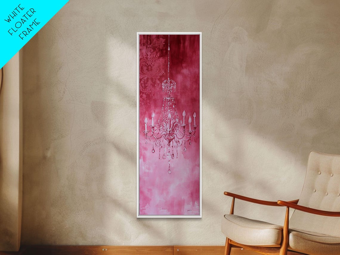 Pink Crystal Chandelier Damask Romantic Watercolor Light Poster - Image 2