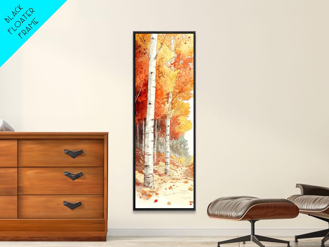 Autumn Birch Trees Fall Foliage Watercolor Landscape Wall Art