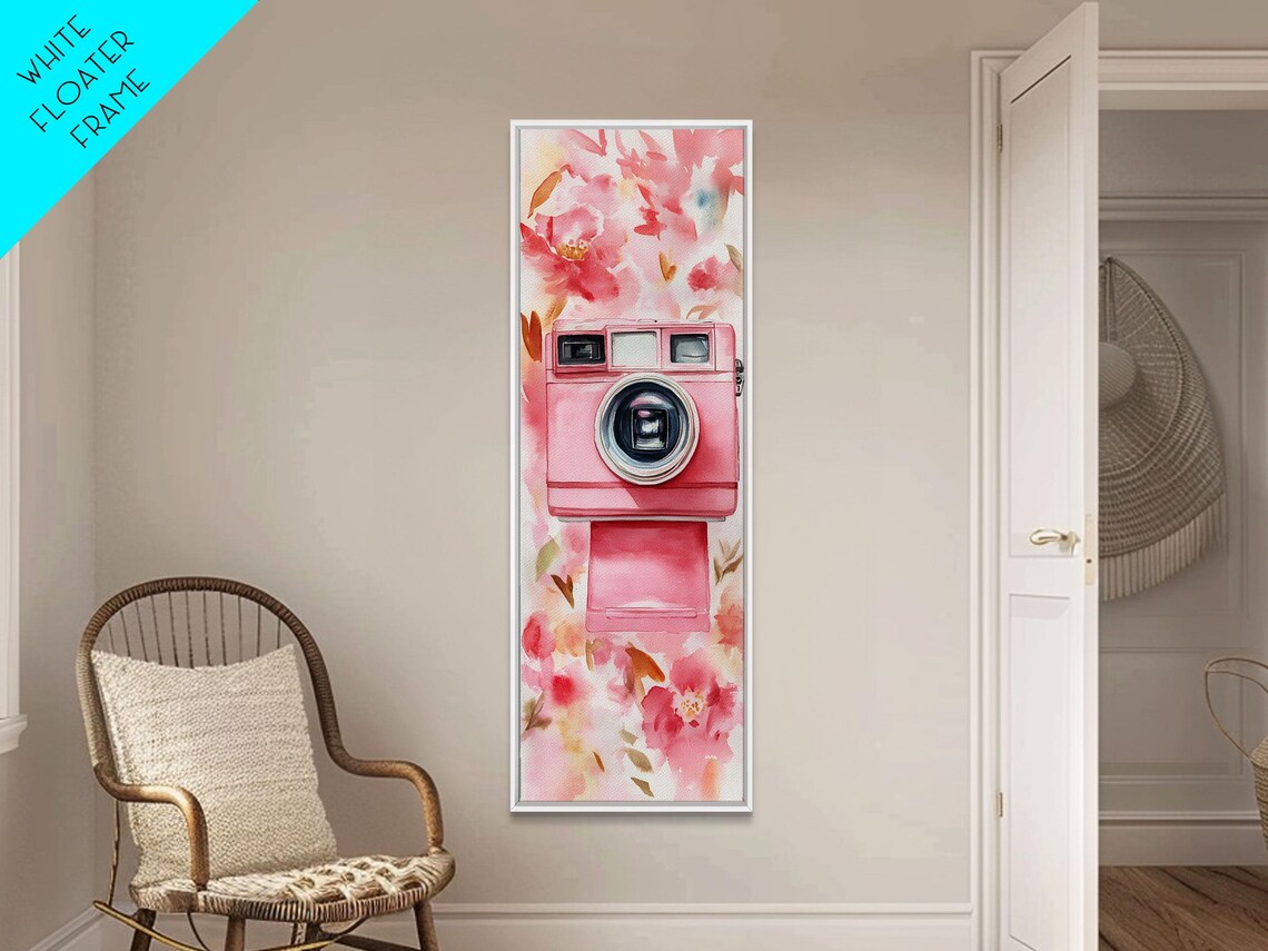 Pink Retro Instant Camera Watercolor Floral Photography Wall Art - Image 4