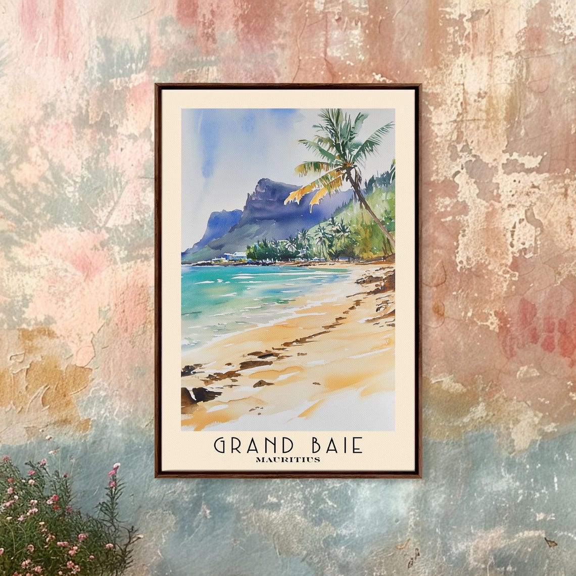 Grand Baie Mauritius Golden Beach Palm Green Mountain View Poster - Image 4