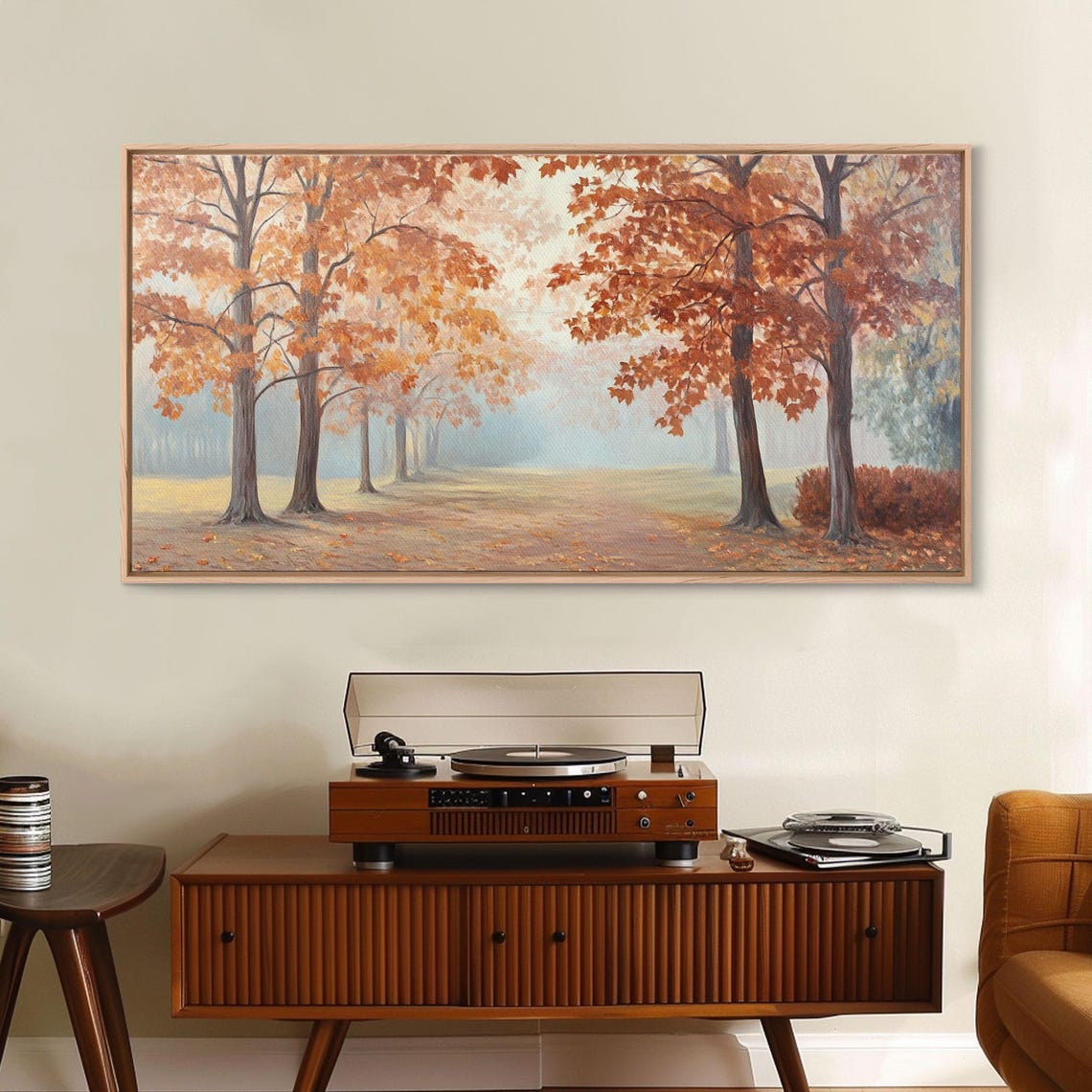 Golden Autumn Maple Trees Along A Peaceful Park Pathway Art Print - Image 5