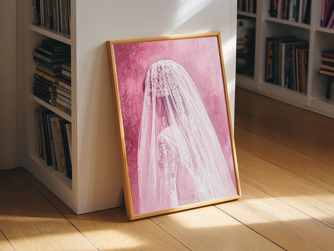 Pink Bride Veil Silhouette Romantic Bridal Portrait Art Wall Poster - Image 5