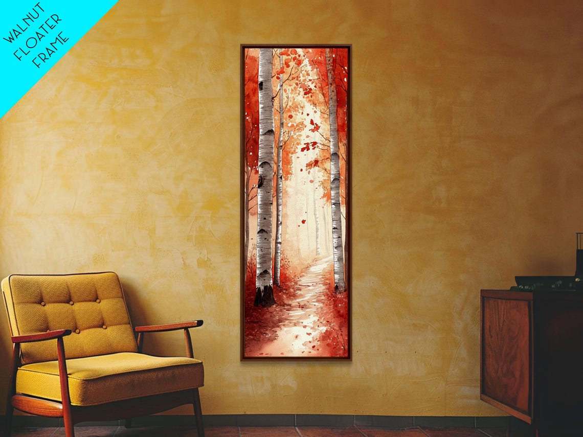 Autumn Birch Trees Glowing Orange Red Foliage Misty Path Art Poster - Image 6