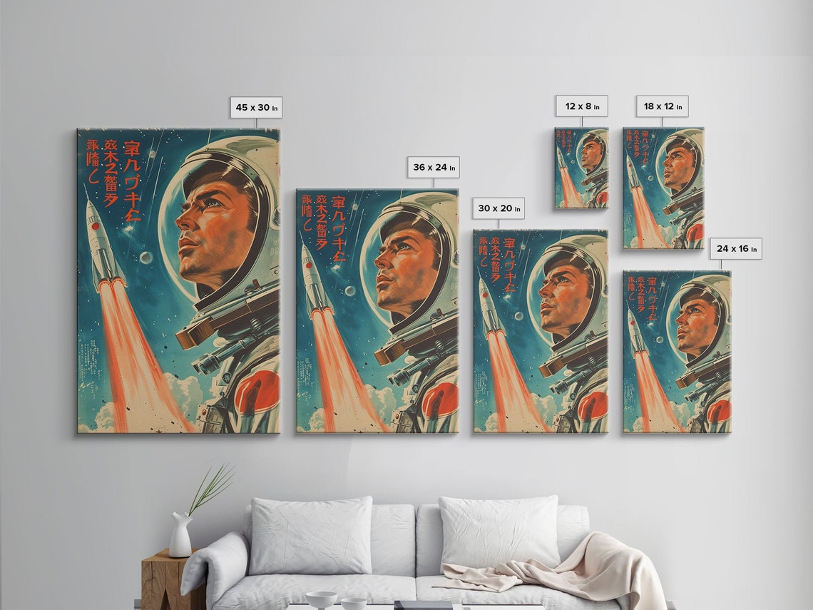 1950s Retro Japanese Space Age Astronaut Rocket Launch Travel Poster - Image 2