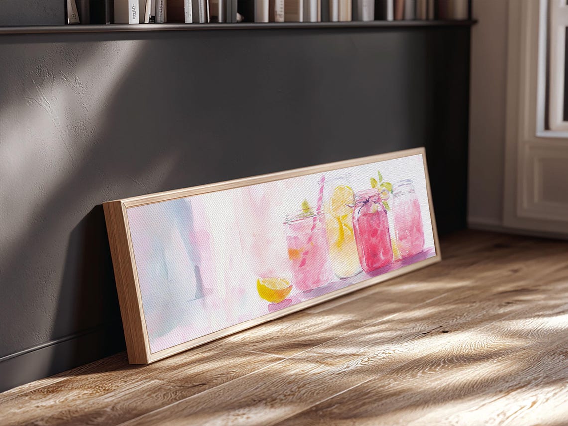Pink Lemonade Mason Jars Citrus Watercolor Summer Kitchen Wall Art - Image 3