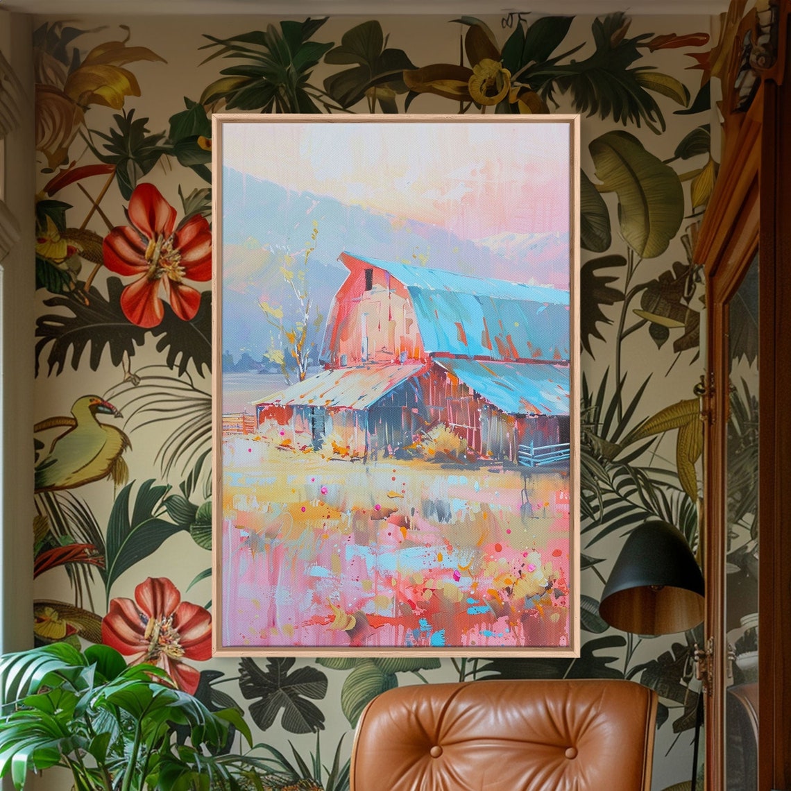 Rustic Red Barn Blue Roof Mountain Countryside Farm Art Wall Poster - Image 5