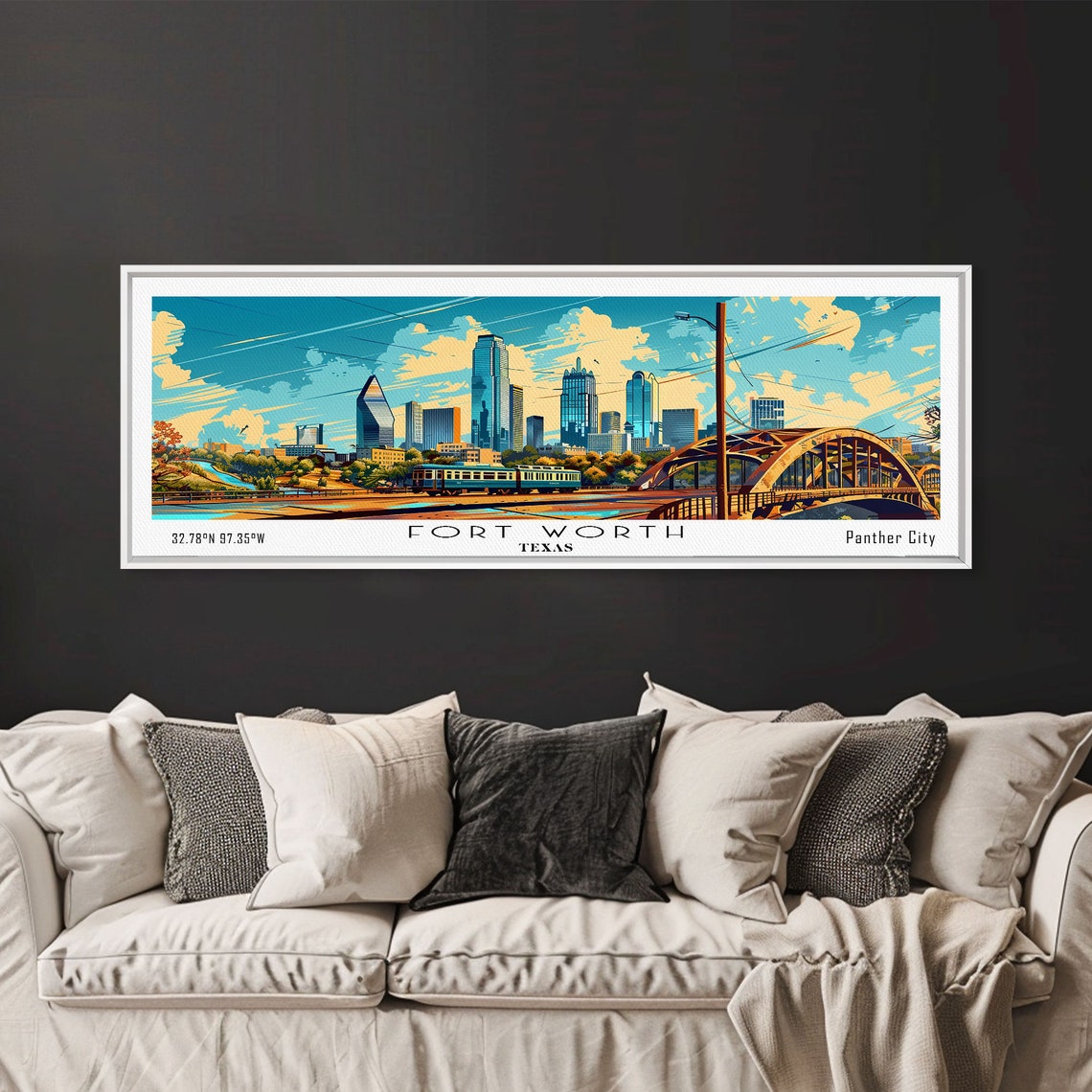 Fort Worth Texas Downtown Skyline Arch Bridge City Train Travel Poster - Image 3