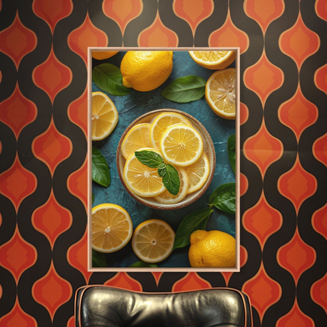 Fresh Lemon Slices Mint Bowl Top Down Citrus Photo Kitchen Wall Art - Image 3