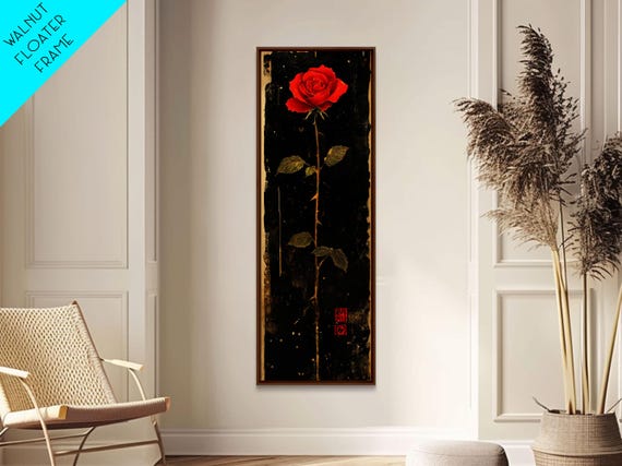 Dark Rose Painting Print Gothic Floral Art Rose With Dark Background Wabi Sabi Inspired Wall Art Framed Print Rustic Decor