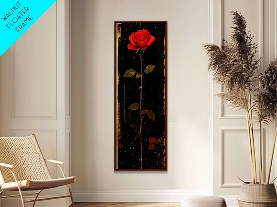 Red Rose on Black Vintage Distressed Floral Gothic Dark Wall Art