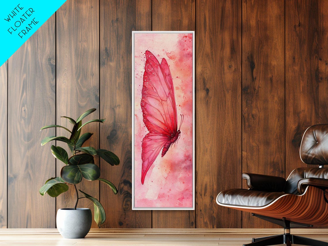 Pink Butterfly Side View Watercolor Delicate Wings Nature Wall Art - Image 2