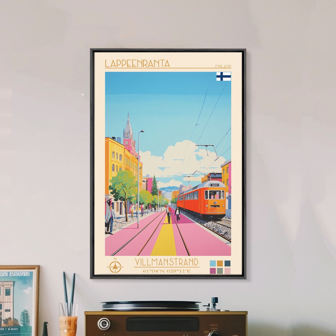 Lappeenranta Finland Orange Tram Pink Street Colorful Travel Poster - Image 3