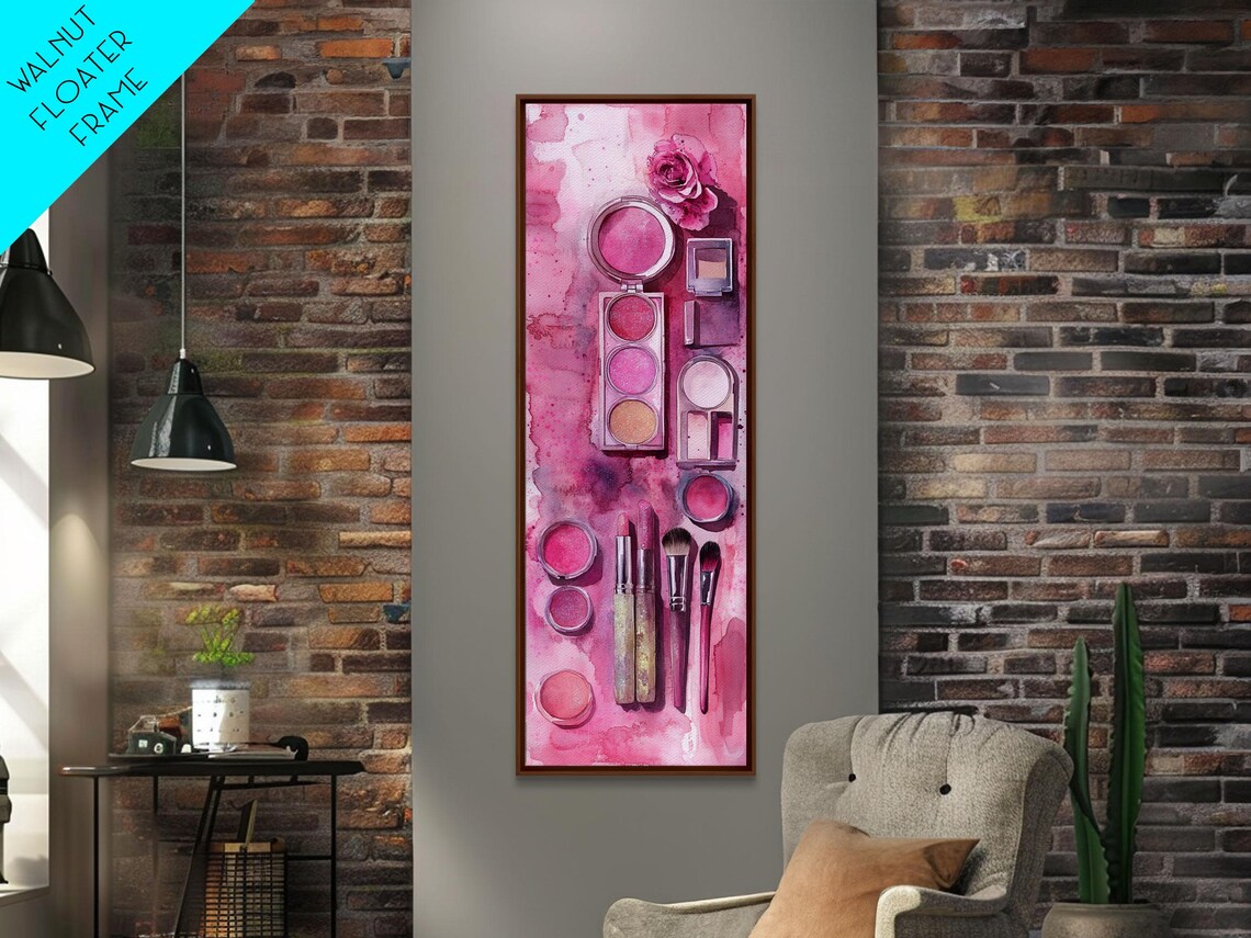 Pink Makeup Flat Lay Blush Palette Watercolor Beauty Art Poster - Image 2