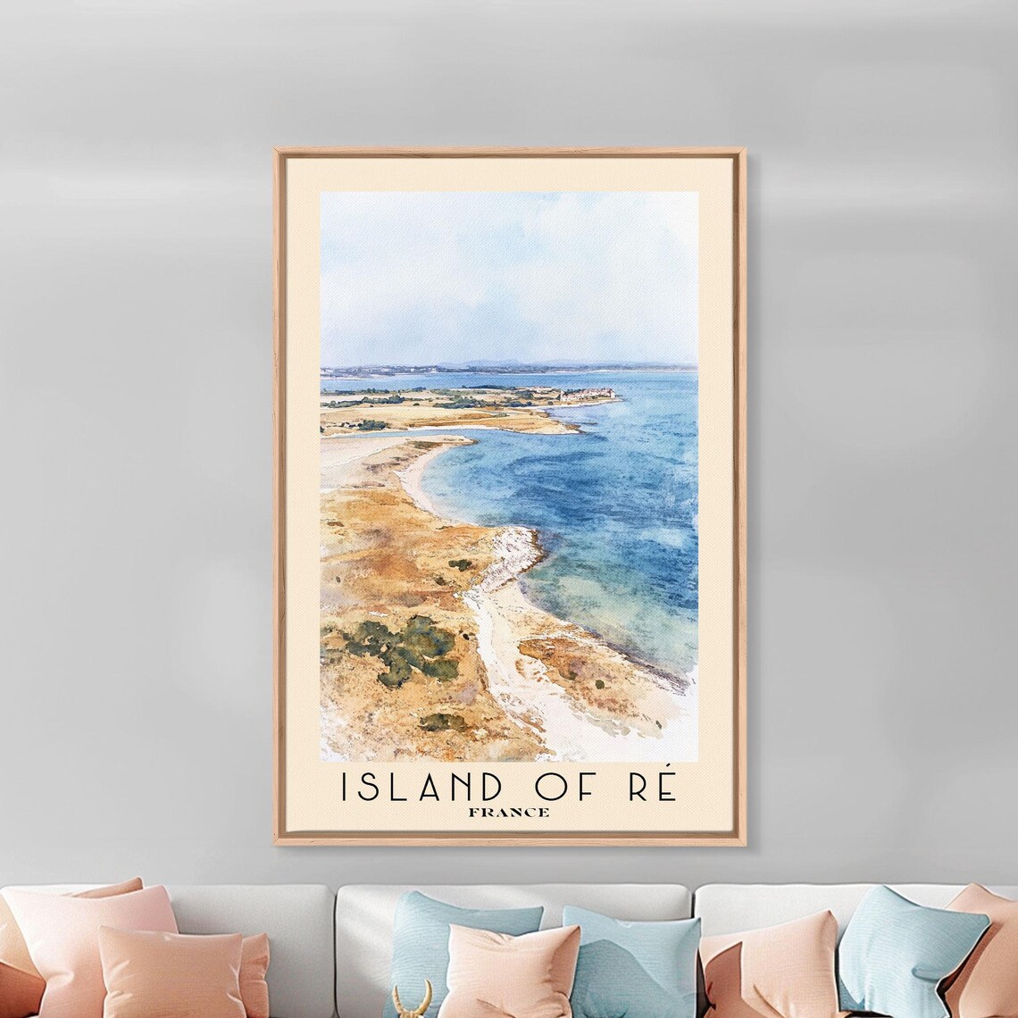 Island Of Re France Golden Sandbank Aerial Ocean Watercolor Art Poster - Image 3