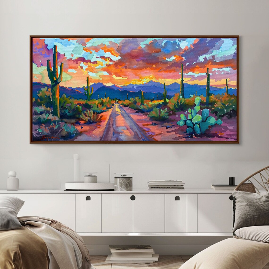 Cacti And Mountains Under Sunset Sky, Southwestern Art Print - Image 3