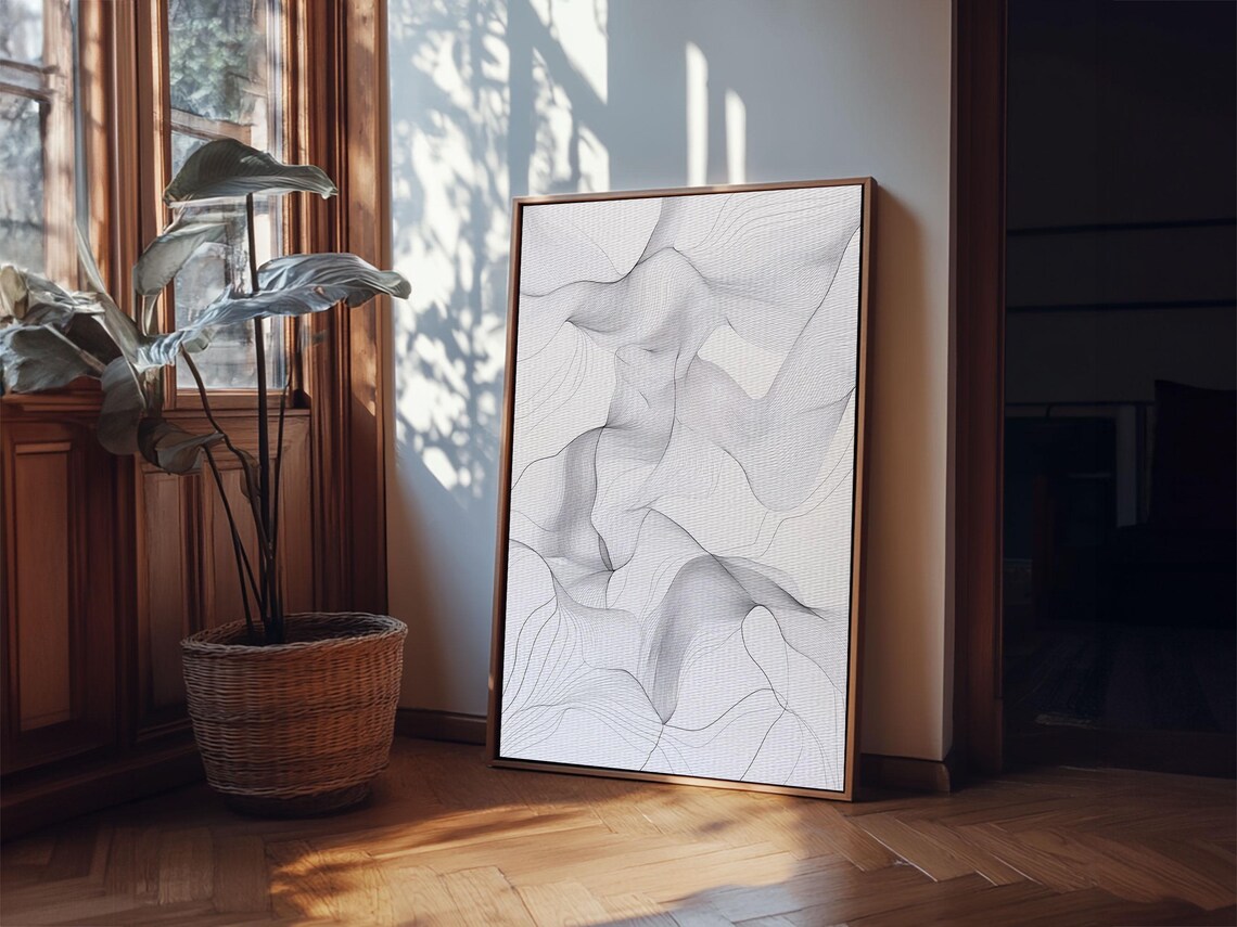 Black White Abstract Line Art Flowing Curves Modern Minimalist Zen Wall Poster - Image 2