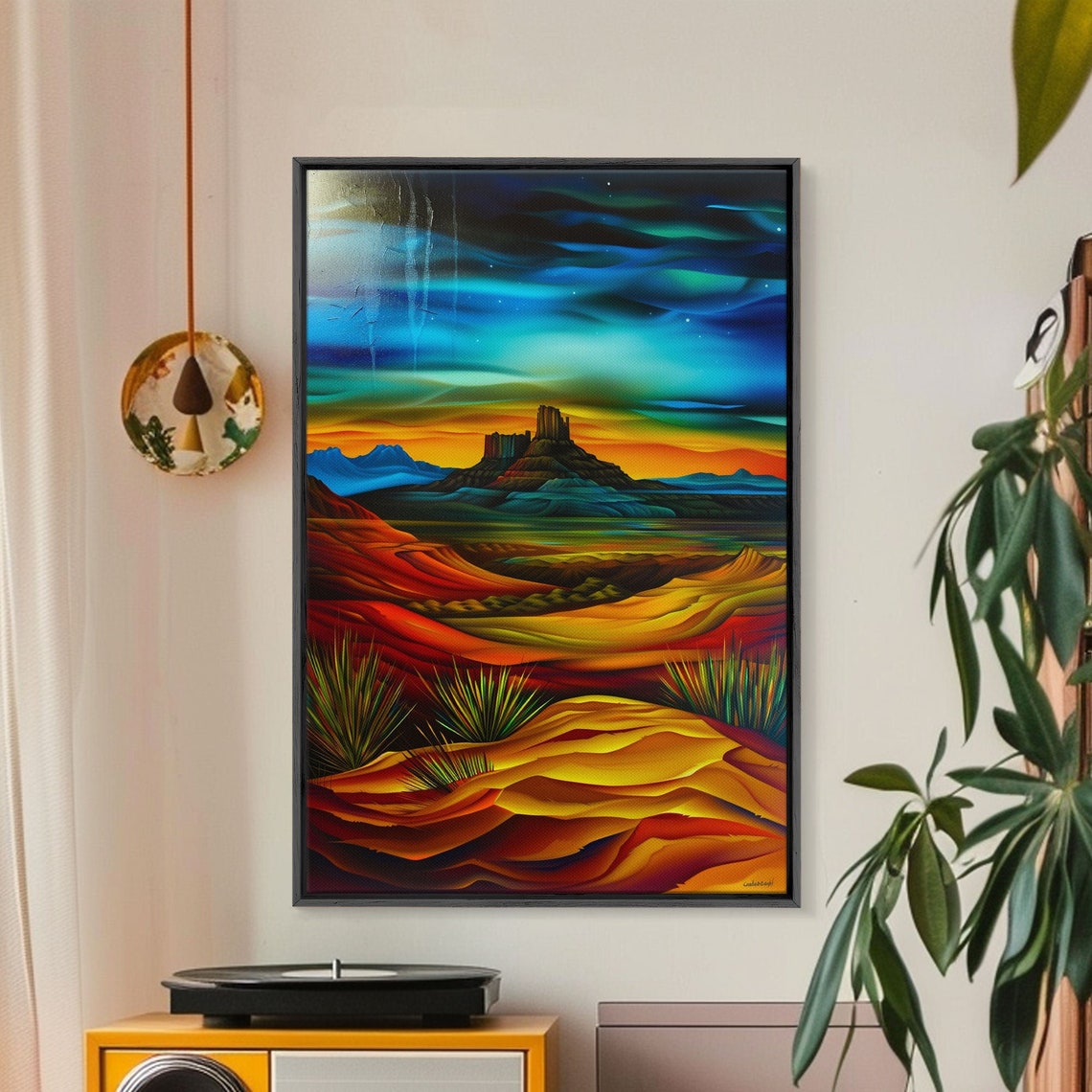 Desert Mesa Night Sky Aurora Colorful Southwest Landscape Wall Art - Image 2