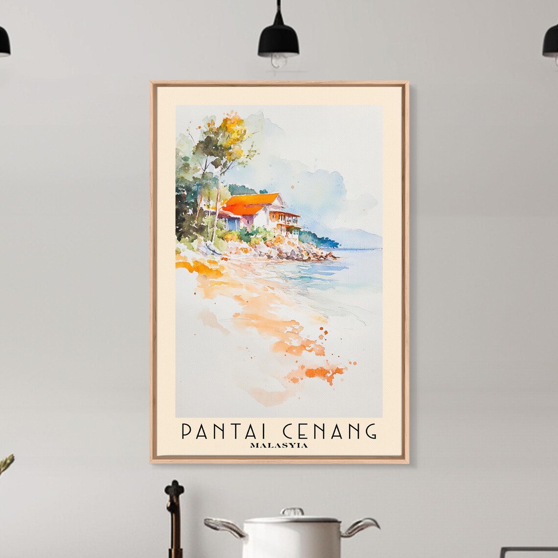 Pantai Cenang Malaysia Red Roof Beach House Watercolor Coastal Poster - Image 6