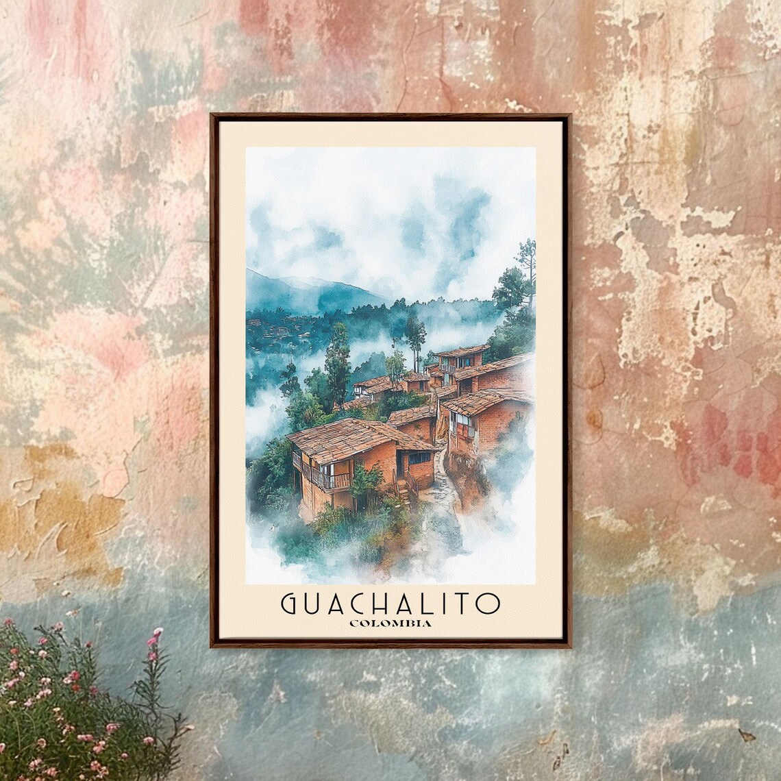 Guachalito Colombia Misty Mountain Village Terracotta Roofs Poster - Image 4