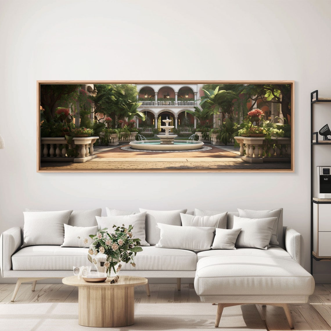 Mediterranean Courtyard Marble Fountain Arches Garden Painting Poster