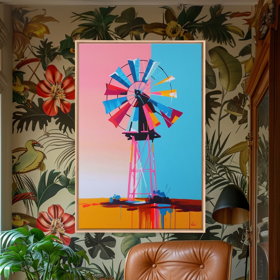 Colorful Abstract Windmill Pink Blue Farmhouse Western Poster - Image 3