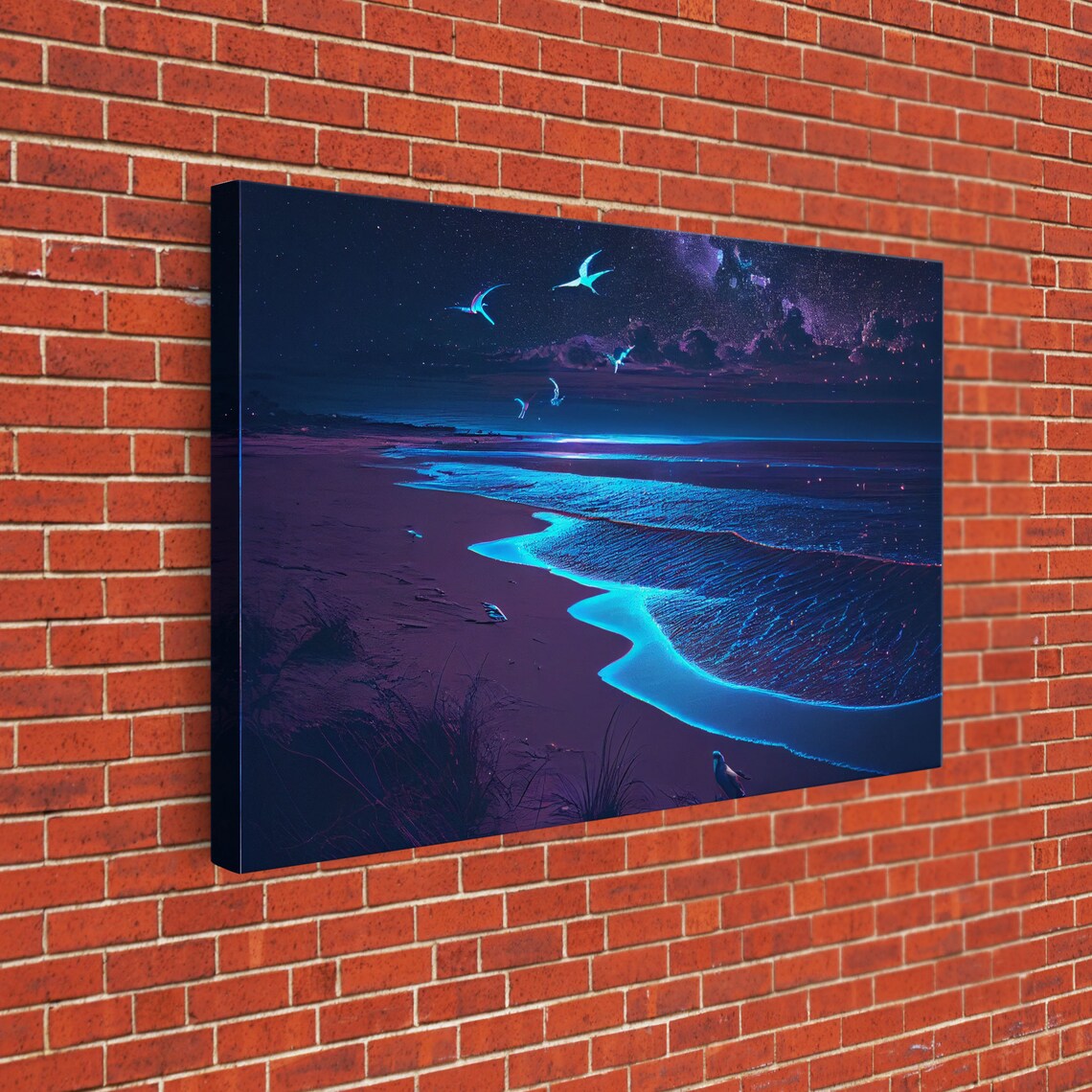 Bioluminescent Beach Night Glow Blue Waves Ocean Moonlight Shoreline Poster - Image 3