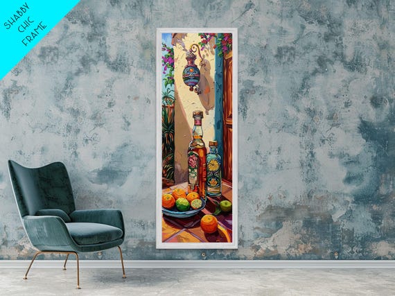 Mediterranean Still Life Painting Framed And Printed Textured Wall Art Rustic Vertical Framed Art For Living Room Colorful Art
