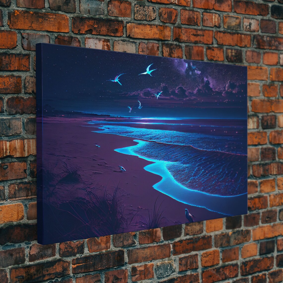 Bioluminescent Beach Night Glow Blue Waves Ocean Moonlight Shoreline Poster - Image 5