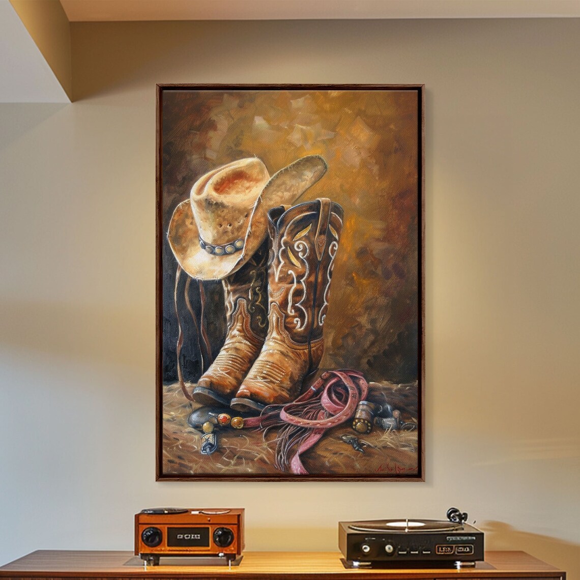 Cowboy Boots and Hat Rustic Western Art Print - Image 4