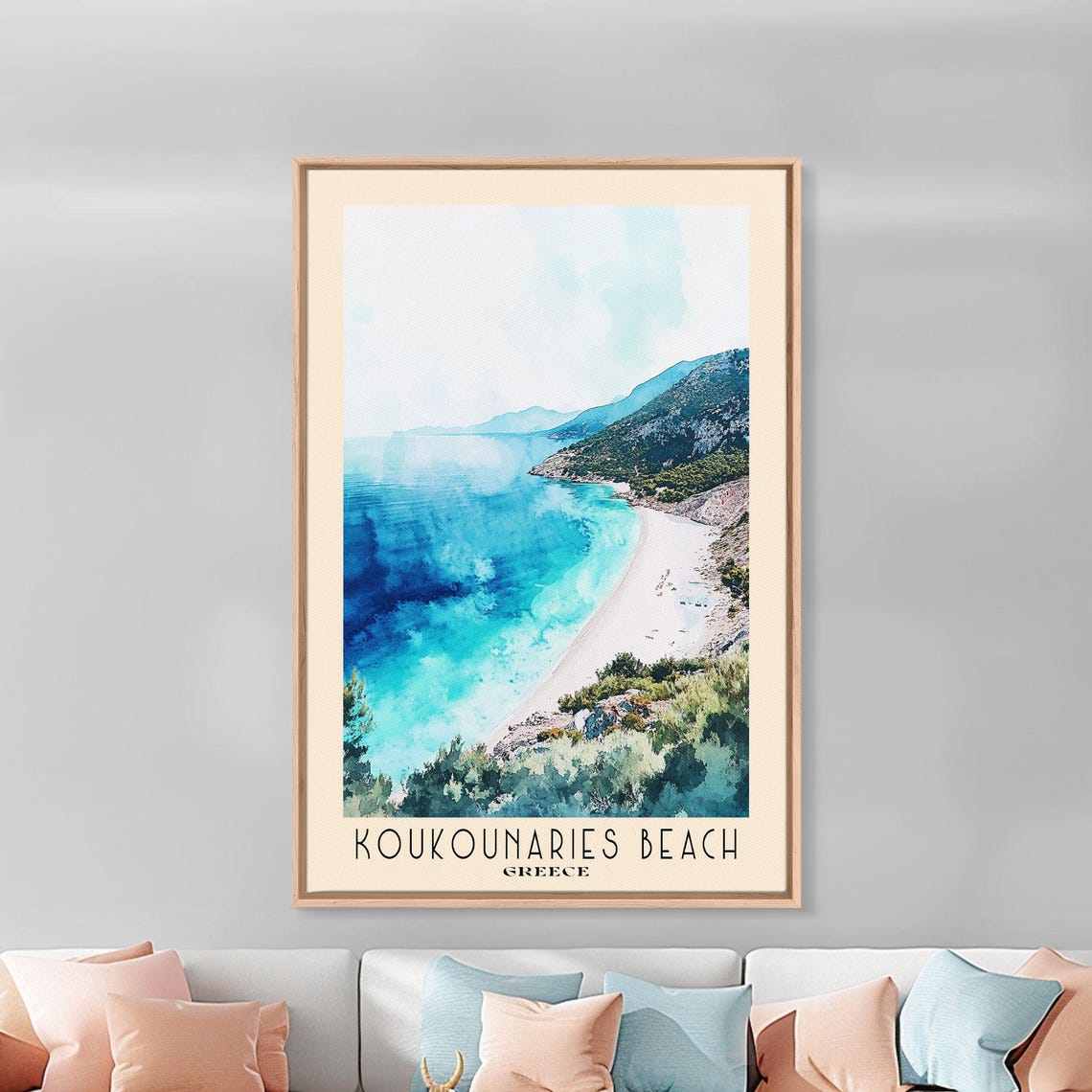Koukounaries Beach Greece Turquoise Bay Aerial View Travel Poster Art - Image 3