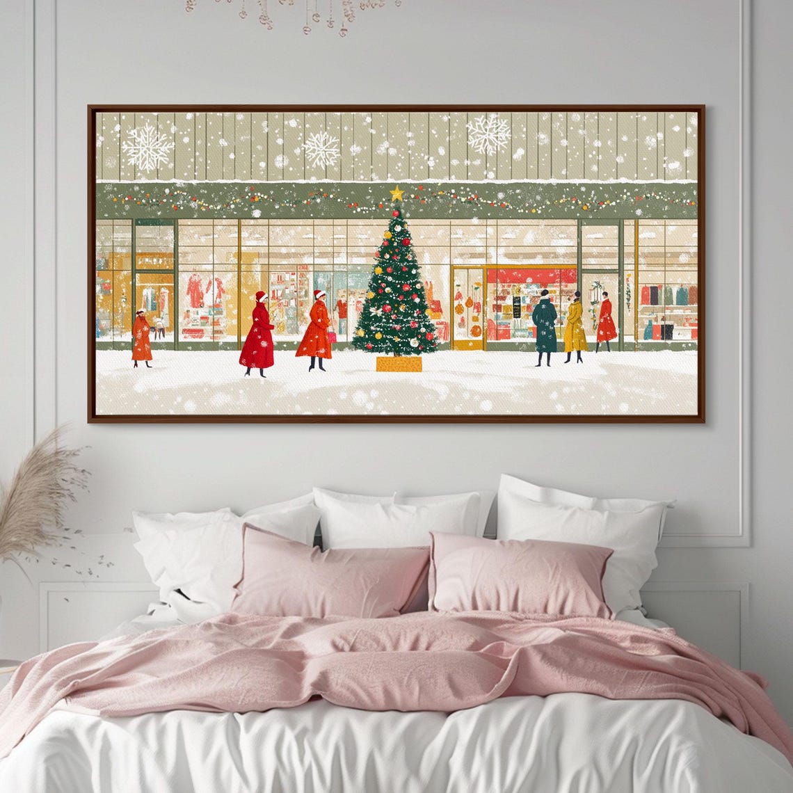 Mid Century Christmas Tree Shopping Scene With Shoppers Art Print - Image 4