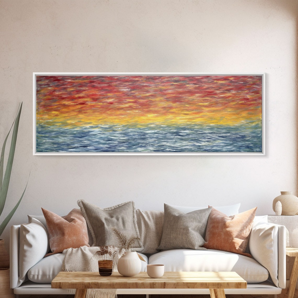 Abstract Ocean Horizon Fiery Red Sky Blue Water Sunset Wall Art Poster - Image 4